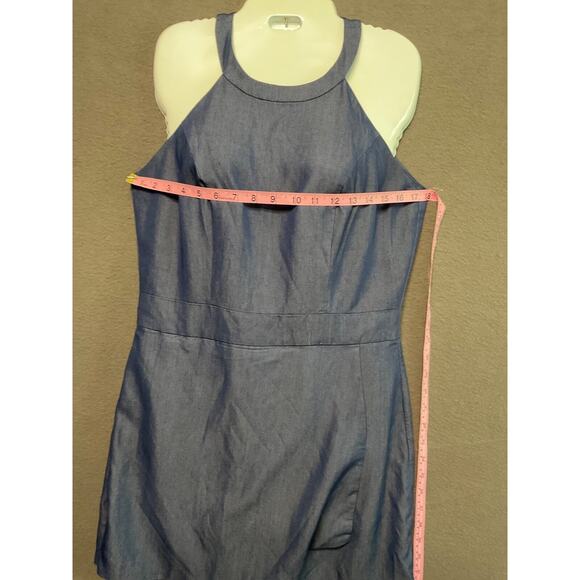 New York & Company Sleeveless Chambray Romper Shorts Small Denim Look - Picture 3 of 8